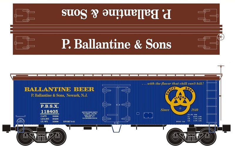Ready Made Trains (RMT) 86194 O Scale 36' Wood Side Reefer Car Ballantine Beer