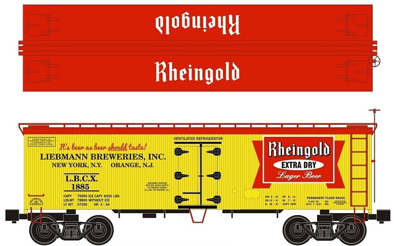 Ready Made Trains (RMT) 86195 O Scale 36' Wood Side Reefer Car Rheingold Beer