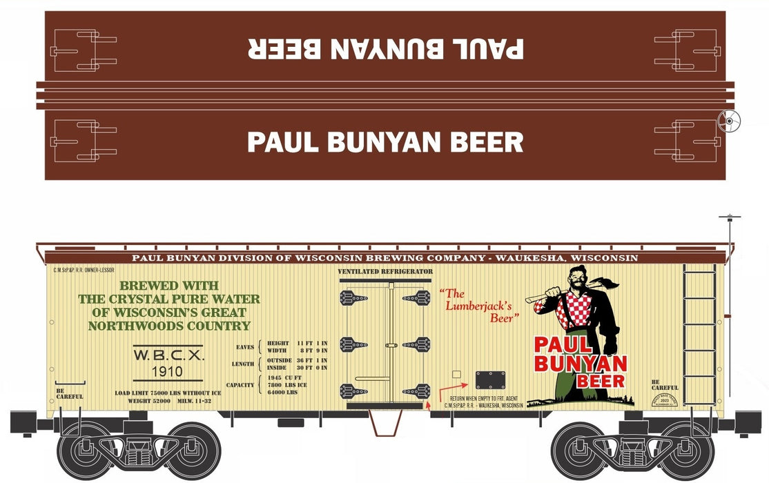 Ready Made Trains (RMT) 86199-147 O Scale 36' Wood Side Reefer Car Paul Bunyan Beer