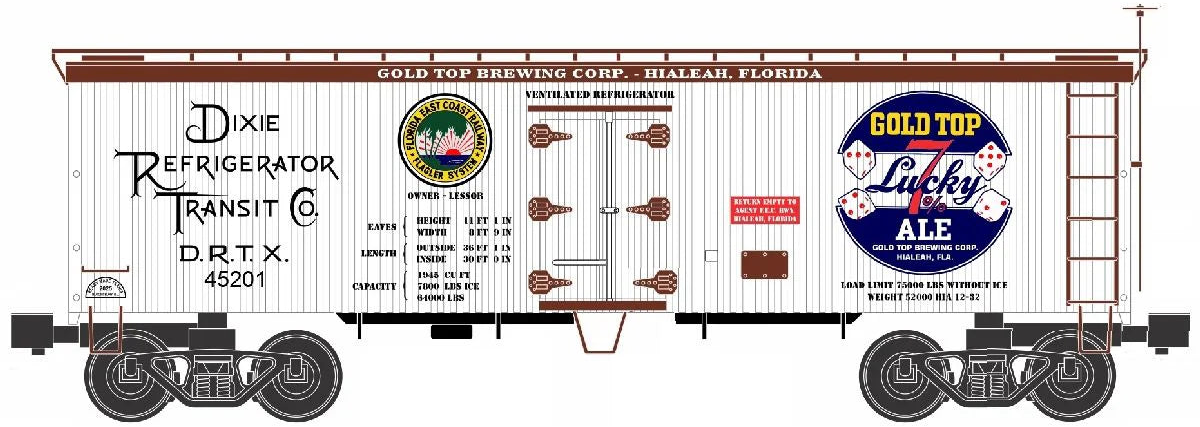 Ready Made Trains (RMT) 86199-178 O Scale 36' Wood Side Reefer Car Gold Top Lucky Ale