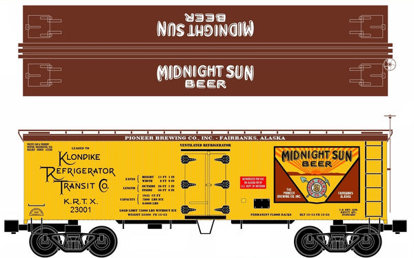 Ready Made Trains (RMT) 86199-33 O Scale 36' Wood Side Reefer Car Alaska Midnight Sun Beer