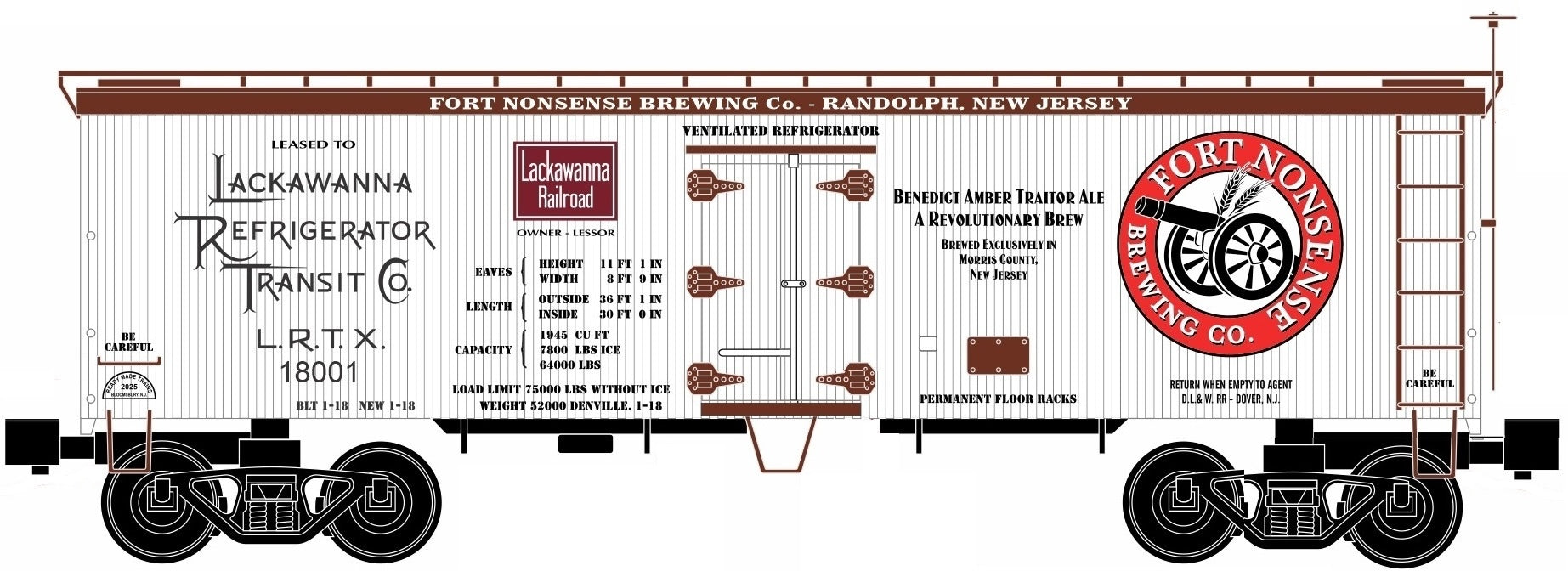Ready Made Trains (RMT) 86199-52 O Scale 36' Wood Side Reefer Car Fort Nonsense Beer