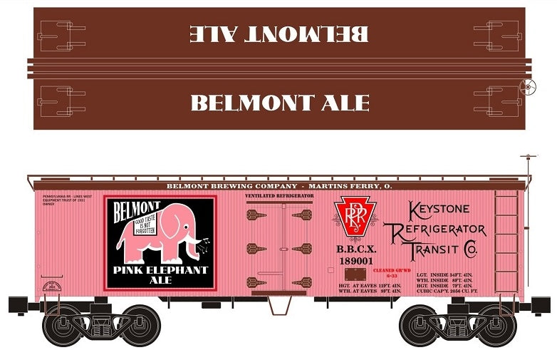 Ready Made Trains (RMT) 86199-87 O Scale 36' Wood Side Reefer Car Pink Elephant Beer