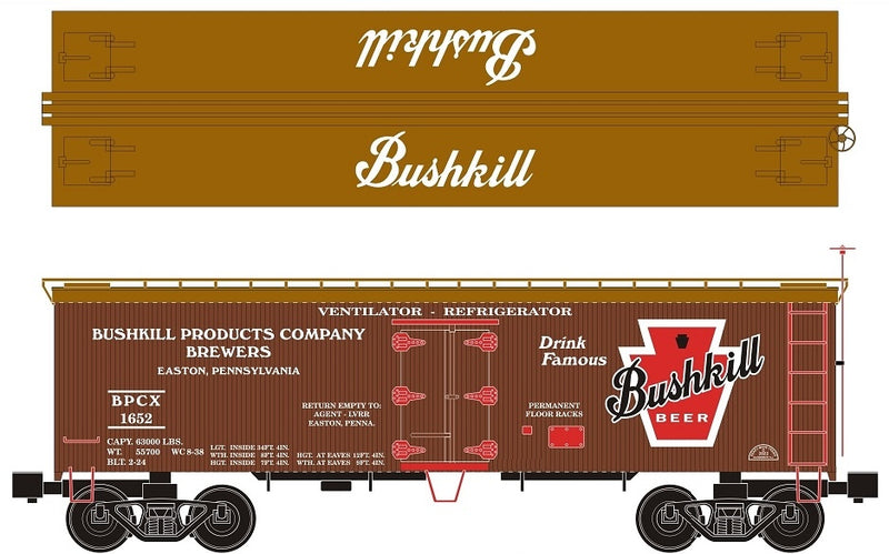 Ready Made Trains (RMT) 86199-94 O Scale 36' Wood Side Reefer Car Bushkill Beer