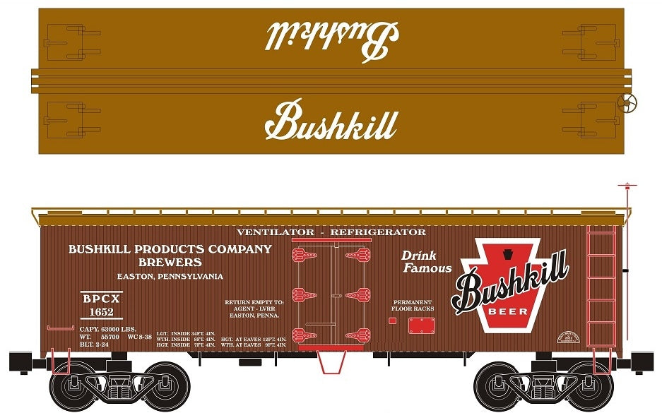 Ready Made Trains (RMT) 86199-94 O Scale 36' Wood Side Reefer Car Bushkill Beer