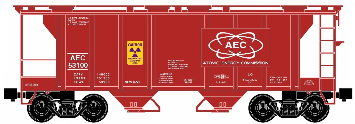 Ready Made Trains (RMT) 86309 O Scale 2 Bay Covered Hopper Atomic Energy Commission AEC (#s Vary)