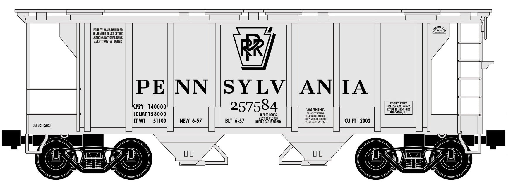 Ready Made Trains (RMT) 86315 O Scale 2 Bay Covered Hopper Pennsylvania PRR (#s Vary)