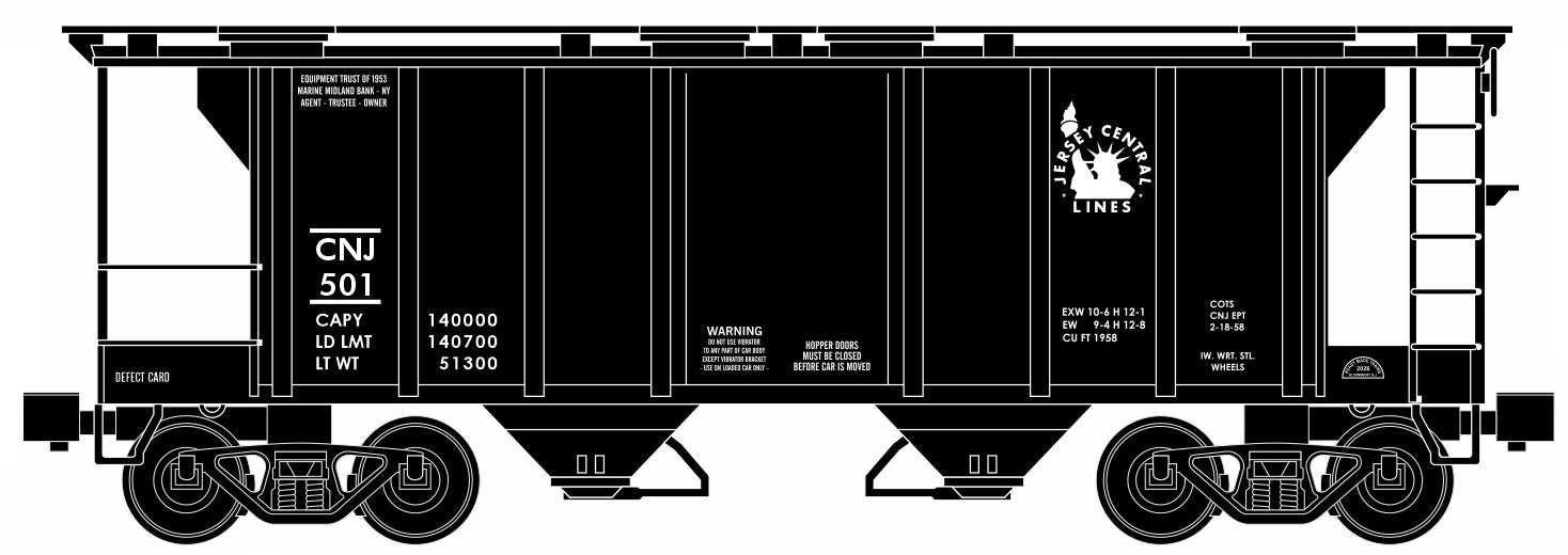 Ready Made Trains (RMT) 86326 O Scale 2 Bay Covered Hopper Jersey Central CNJ (#s Vary)