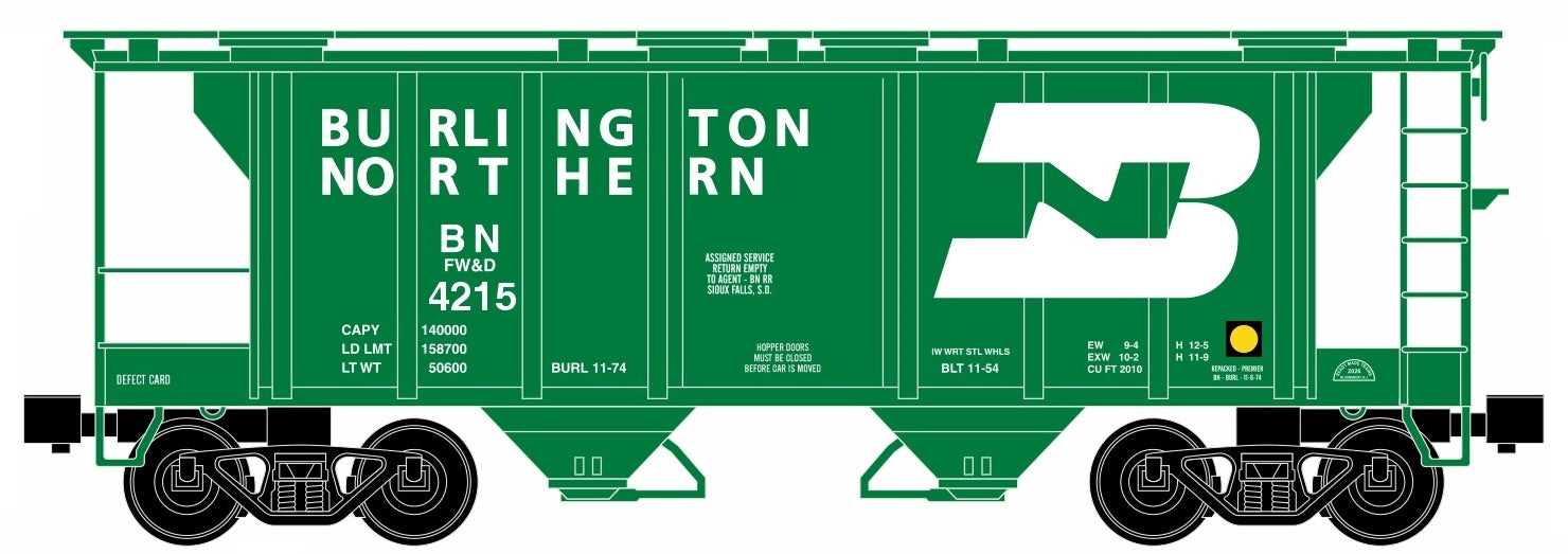 Ready Made Trains (RMT) 86328 O Scale 2 Bay Covered Hopper Burlington Northern BN (#s Vary)
