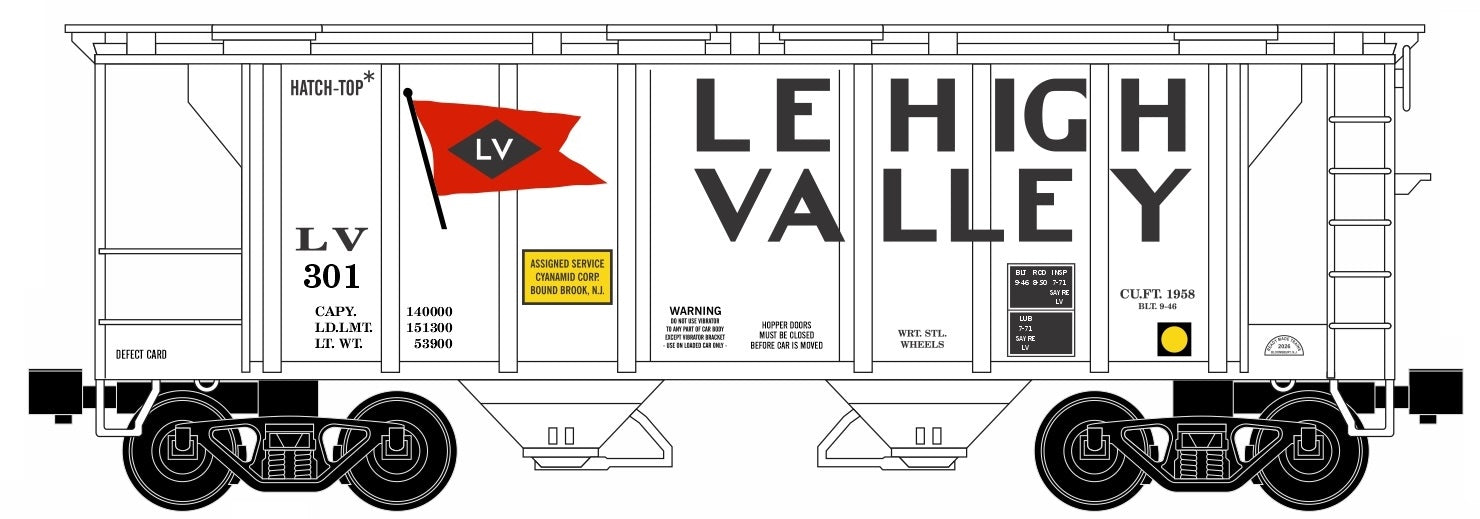 Ready Made Trains (RMT) 86338 O Scale 2 Bay Covered Hopper Lehigh Valley LV (#s Vary)