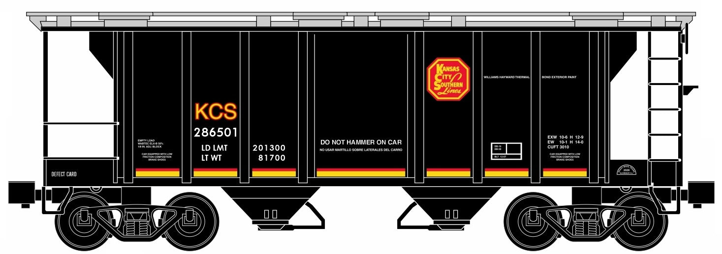 Ready Made Trains (RMT) 86391 O Scale 2 Bay Covered Hopper Kansas City Southern KCS (#s Vary)