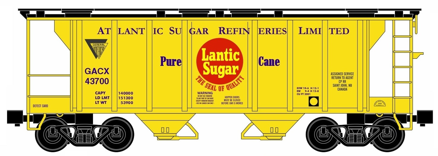 Ready Made Trains (RMT) 86399-101 O Scale 2 Bay Covered Hopper Atlantic Sugar GACX (#s Vary)