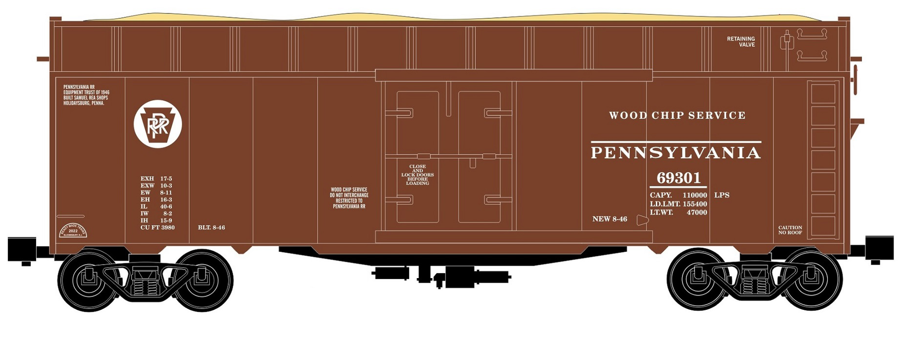 Ready Made Trains (RMT) 86415 O Scale Woodchip Car Pennsylvania PRR (#s Vary)