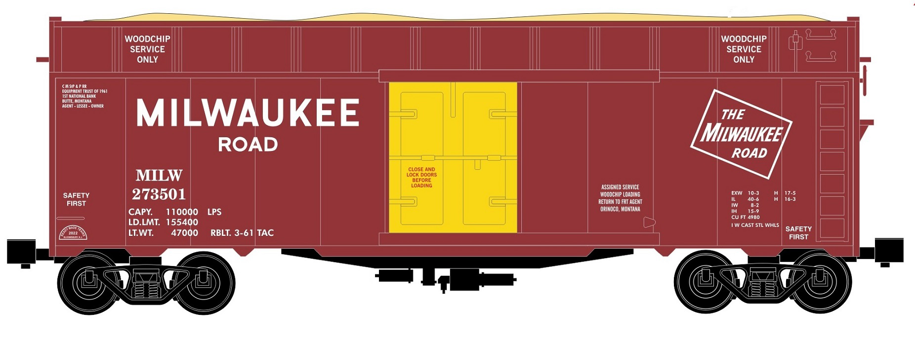 Ready Made Trains (RMT) 86416 O Scale Woodchip Car Milwaukee Road MILW (#s Vary)