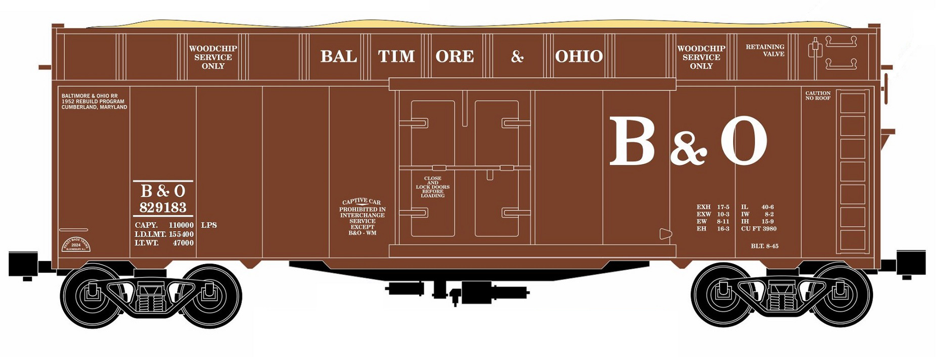 Ready Made Trains (RMT) 86423 O Scale Woodchip Car Baltimore & Ohio B&O (#s Vary)
