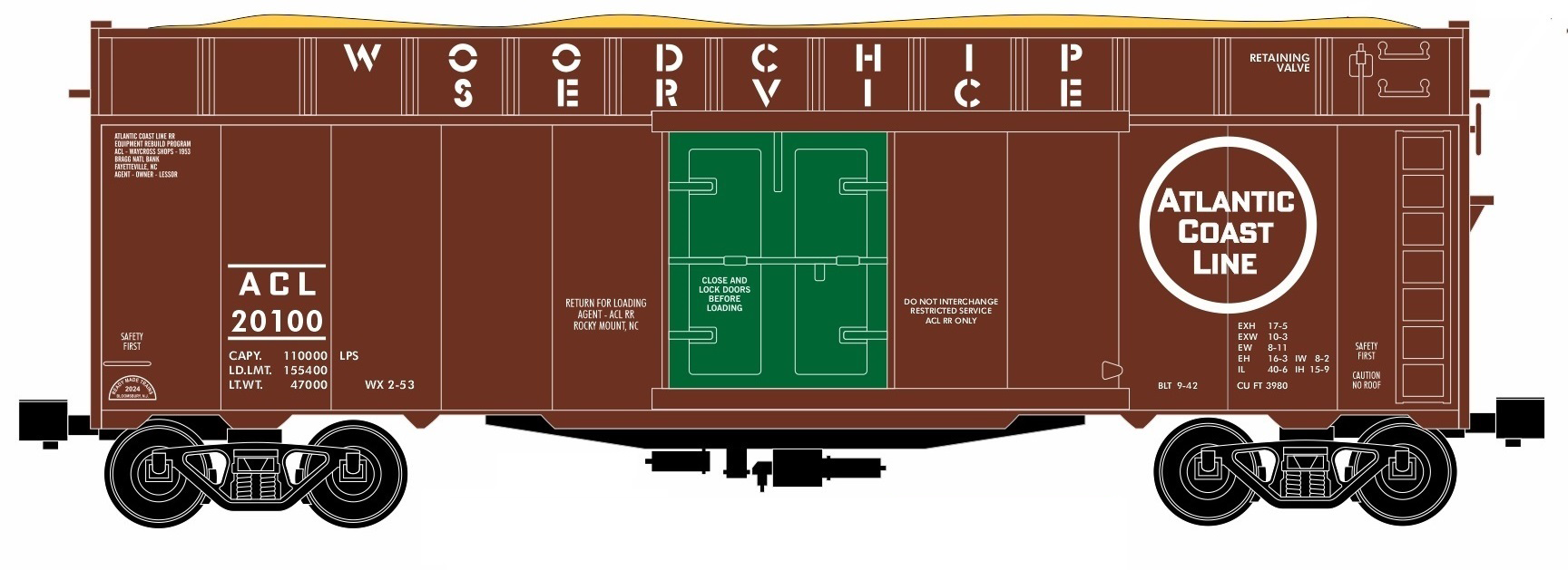 Ready Made Trains (RMT) 86469 O Scale Woodchip Car Atlantic Coast Line ACL (#s Vary)