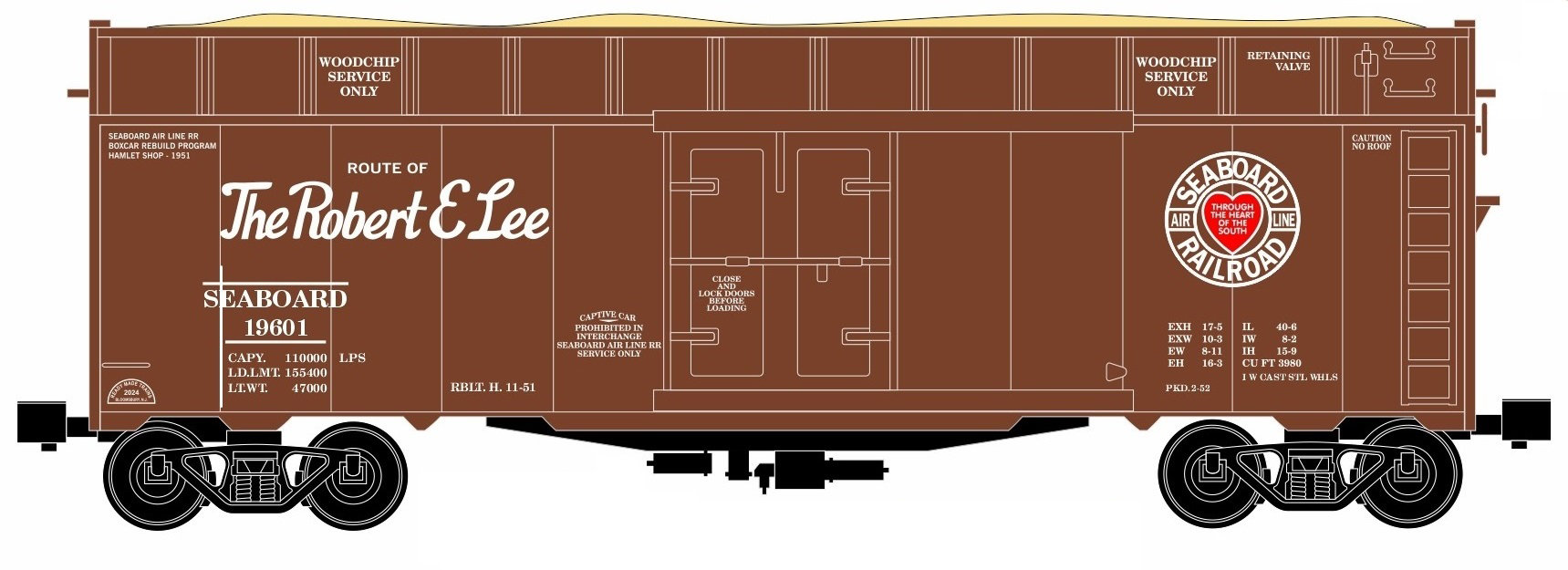 Ready Made Trains (RMT) 86482 O Scale Woodchip Car Seaboard Air Line SAL (#s Vary)