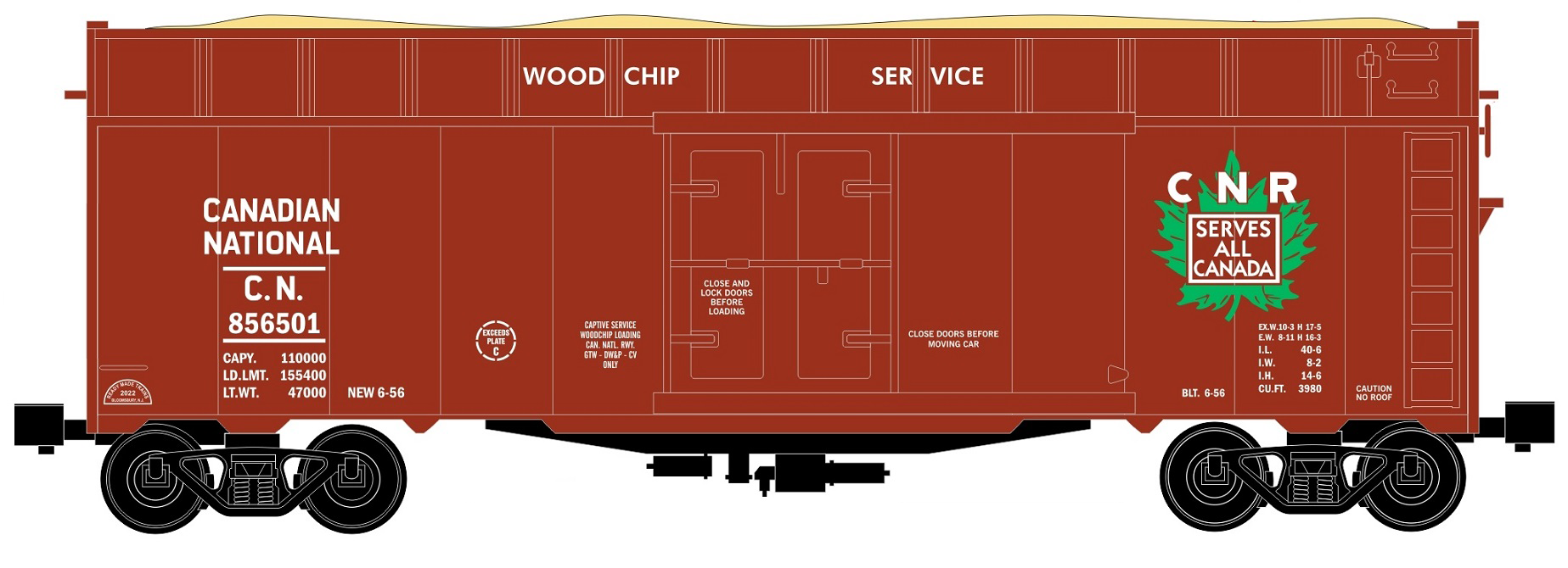 Ready Made Trains (RMT) 86488 O Scale Woodchip Car Canadian National CN (#s Vary)