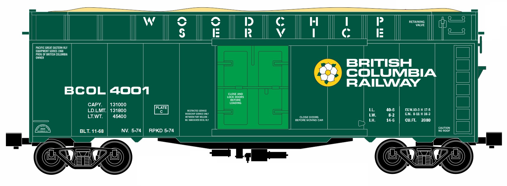 Ready Made Trains (RMT) 86499-07 O Scale Woodchip Car British Columbia Railway BCOL (#s Vary)