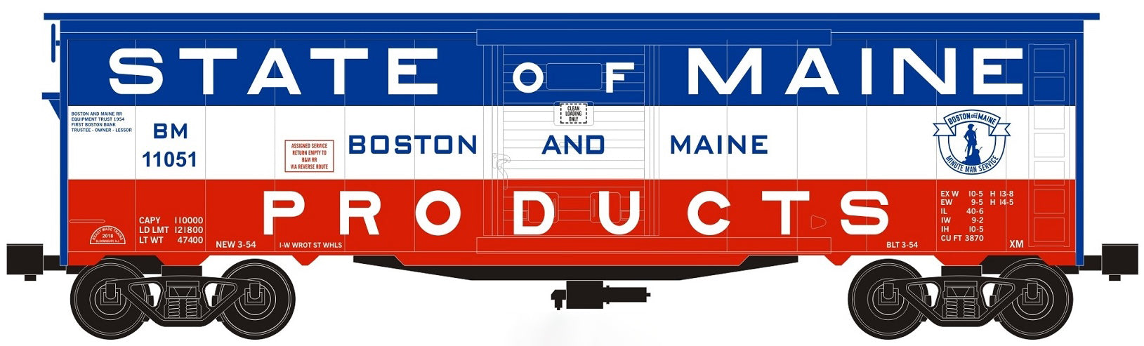 Ready Made Trains (RMT) 96442 O Gauge Boxcar State of Maine Products Boston & Maine BM