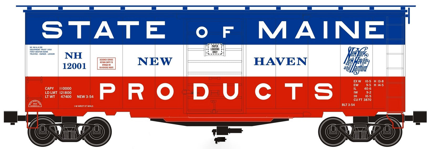 Ready Made Trains (RMT) 96449 O Gauge Boxcar State of Maine Products New Haven NH