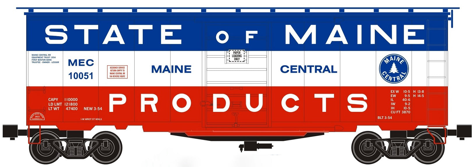 Ready Made Trains (RMT) 96452 O Gauge Boxcar State of Maine Products Maine Central MEC