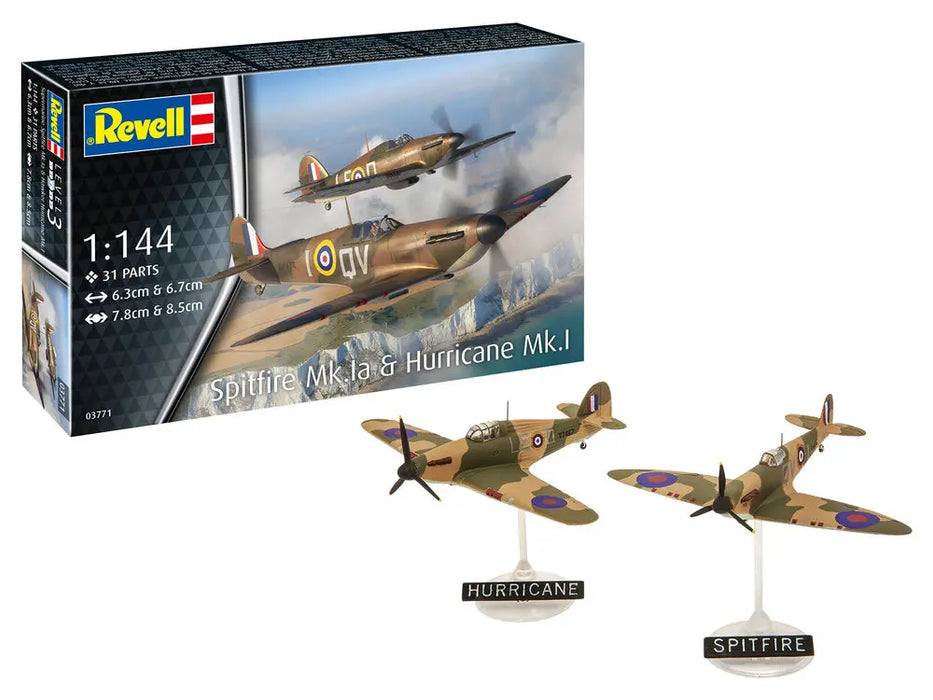 Revell 03771 1/144 Spitfire Mk Ia & Hurricane Mk I Aircraft Level 3 Model Aircraft Kit