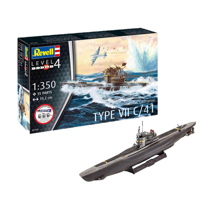 Revell 75154 1/350 Type VII C/41 German Submarine Skill Level 4 Model Starter Kit