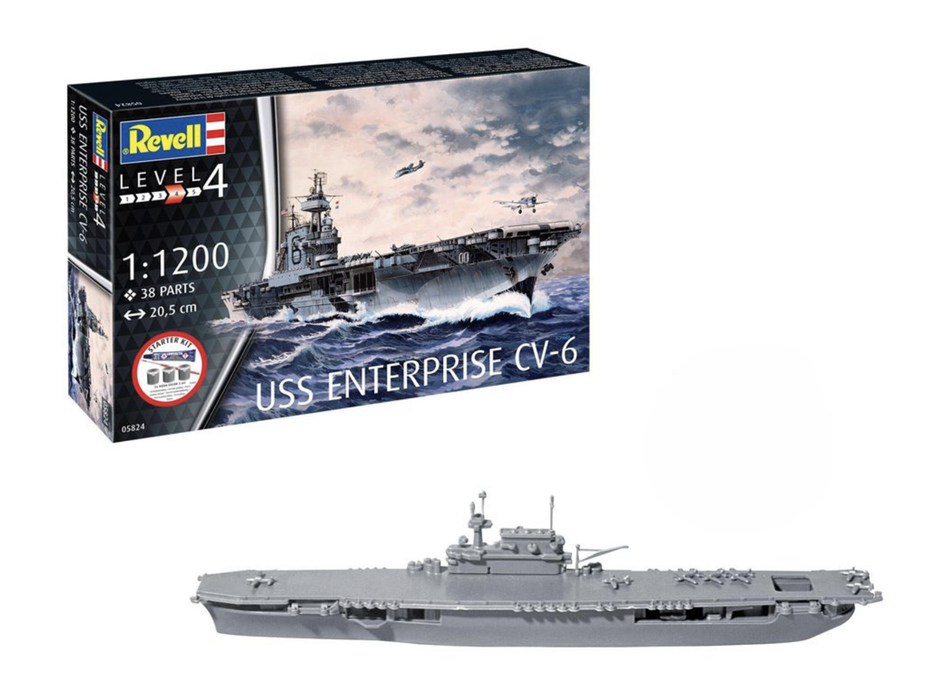 Revell 75824 1/1200 USS Enterprise CV-6 Level 4 Model Starter Kit