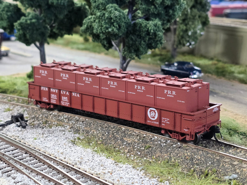 Rapido Trains 194003A HO Scale G22b Gondola Pennsylvania PRR 353185 with Containers - USED