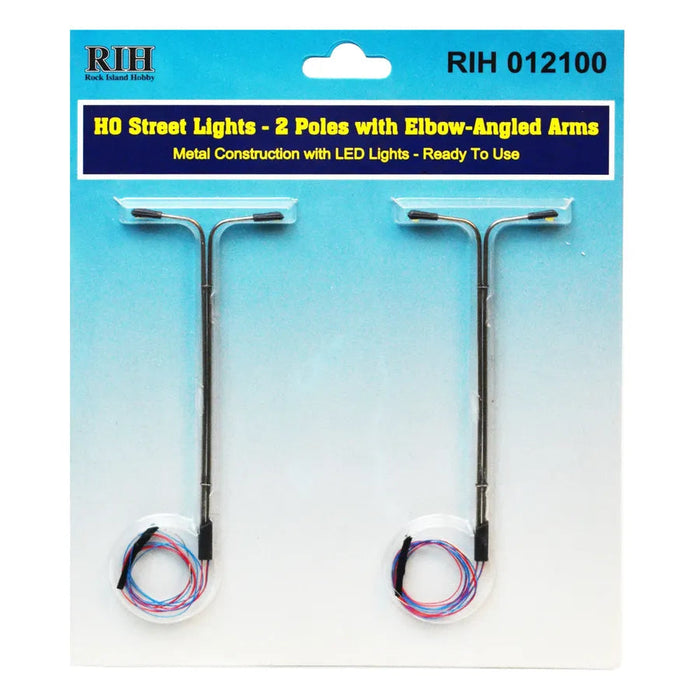 Rock Island Hobby 12100 HO Scale Street Light Double Pole 2 Elbow 2 Pack