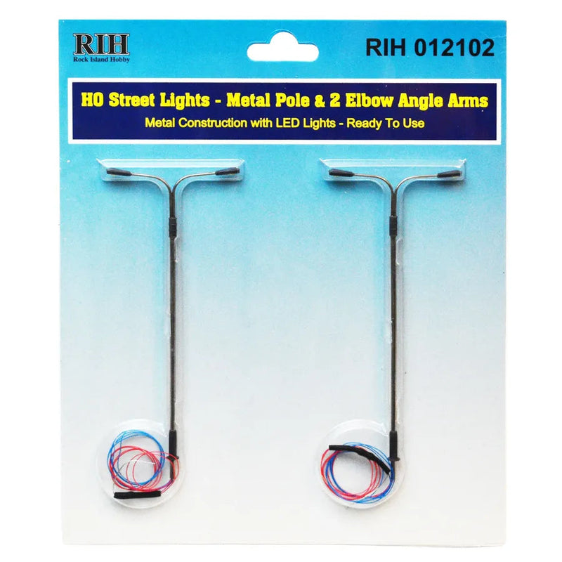 Rock Island Hobby 12102 HO Scale Street Light 2 Elbow Arm 2 Pack