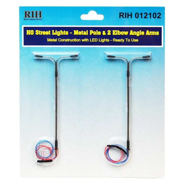 Rock Island Hobby 12102 HO Scale Street Light 2 Elbow Arm 2 Pack