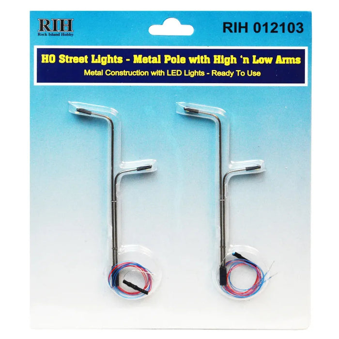 Rock Island Hobby 12103 HO Scale Street Light High and Low Arms 2 Pack