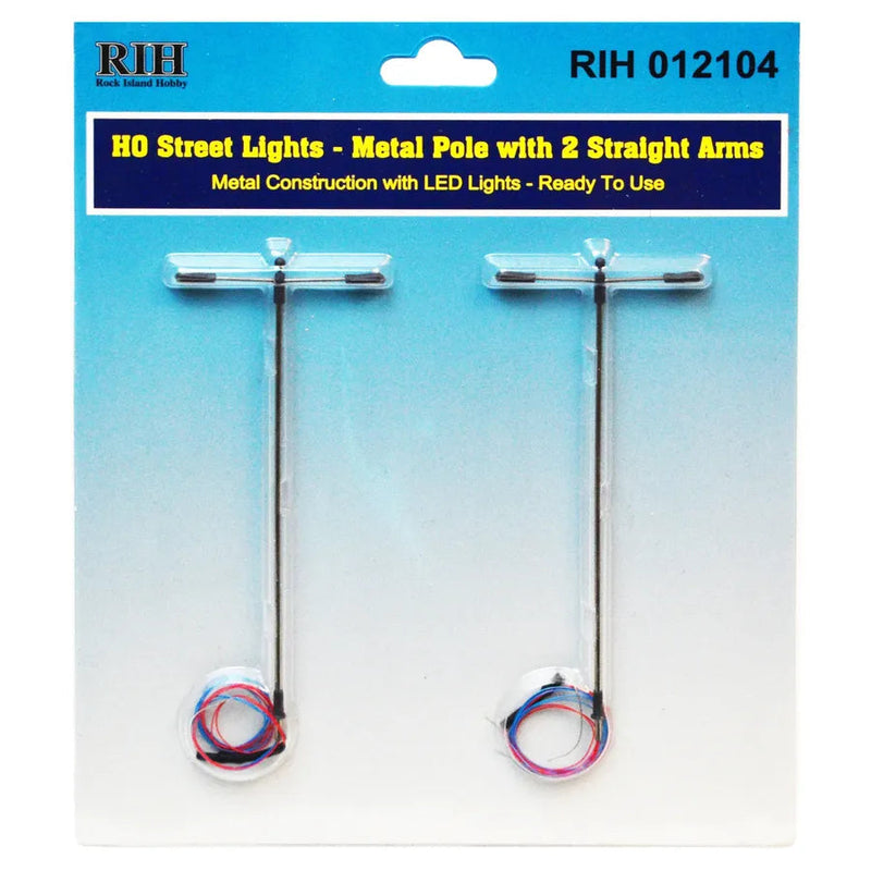 Rock Island Hobby 12104 HO Scale Street Light 2 Straight Arms 2 Pack