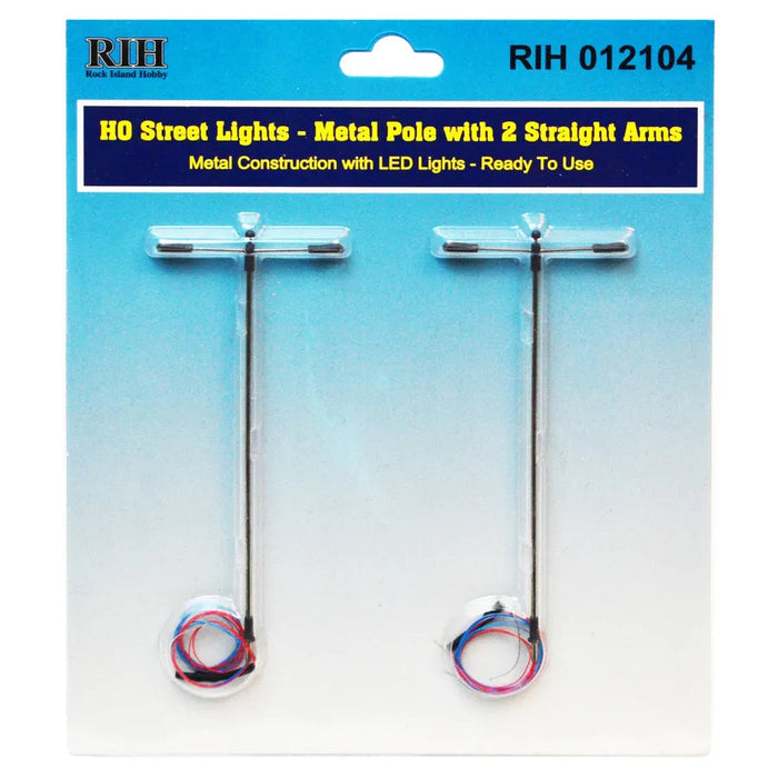 Rock Island Hobby 12104 HO Scale Street Light 2 Straight Arms 2 Pack