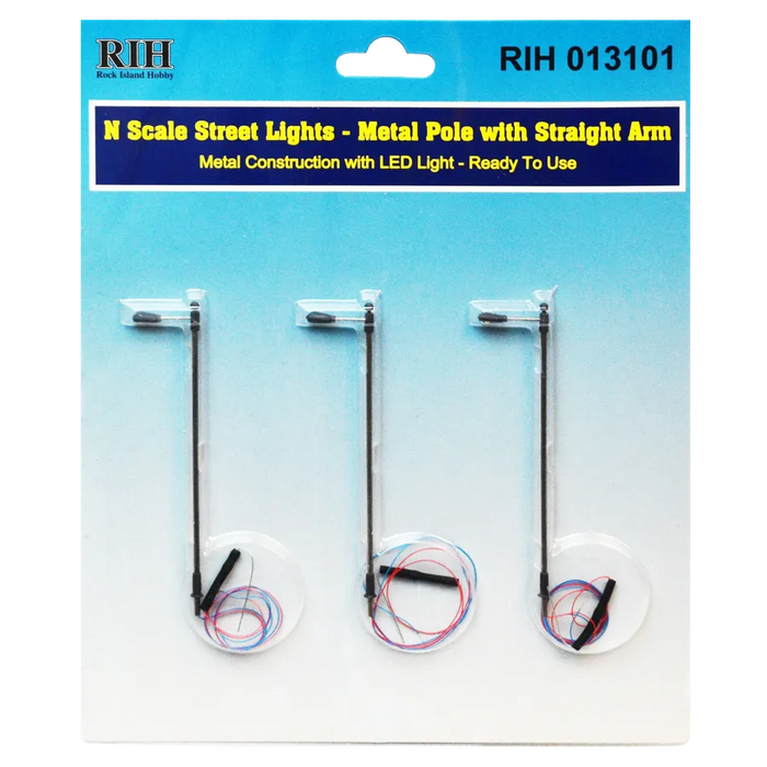 Rock Island Hobby 13101 N Scale Street Light Straight Arm 3 Pack
