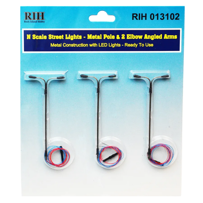 Rock Island Hobby 13102 N Scale Street Light 2 Elbow Arms 3 Pack