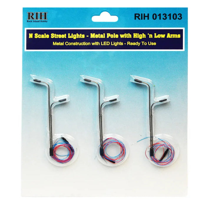 Rock Island Hobby 13103 N Scale Street Light High and Low Arms 3 Pack