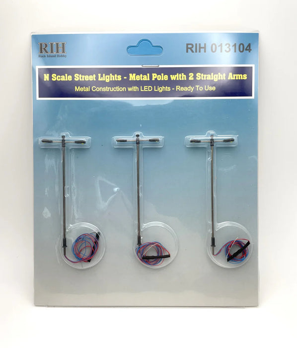 Rock Island Hobby 13104 N Scale Street Light 2 Straight Arms 3 Pack