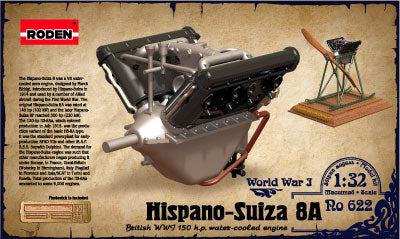 Roden Models 622 1/32 Hispano-Suiza 8A British 150HP Water-Cooled Engine Model Kit