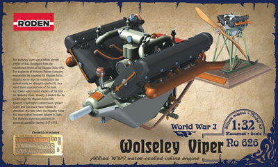 Roden Models 626 1/32 Wolseley Viper Water-Cooled Inline Engine Model Kit
