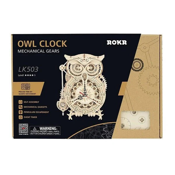 ROKR LK503 Mechanical Gears 3D Wooden Puzzle - Owl Clock