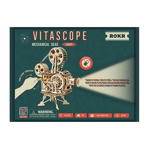 ROKR LK601 Mechanical Gears 3D Wooden Puzzle - Vitascope - working projector, hand-crank generator