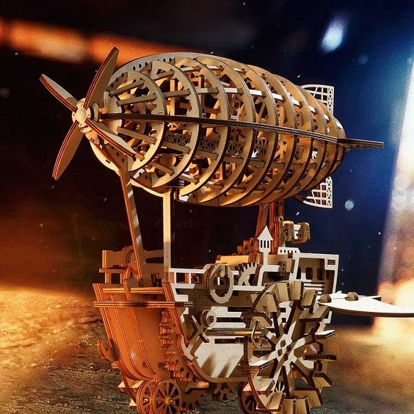 ROKR LK702 Mechanical Gears 3D Wooden Puzzle - Airship Air Vehicle - with wind-up spring