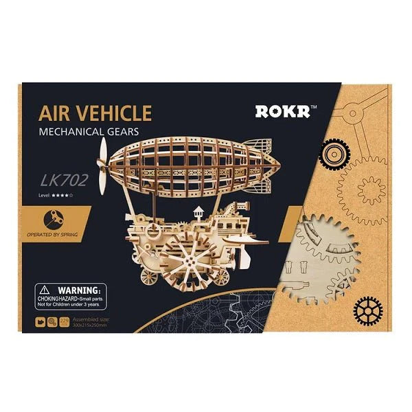 ROKR LK702 Mechanical Gears 3D Wooden Puzzle - Airship Air Vehicle - with wind-up spring