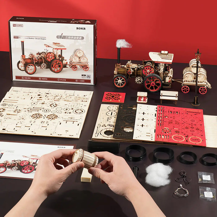 ROKR LKA01 Mechanical Gears 3D Wooden Puzzle - Steam Engine