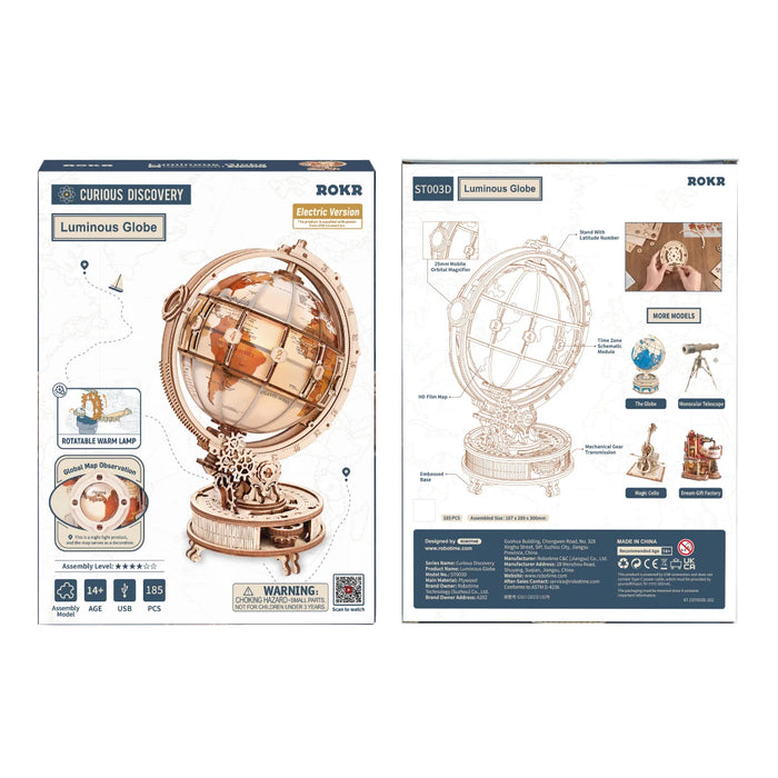ROKR ST003D Classic 3D Wood Puzzle - Luminous Globe (Electric Version)