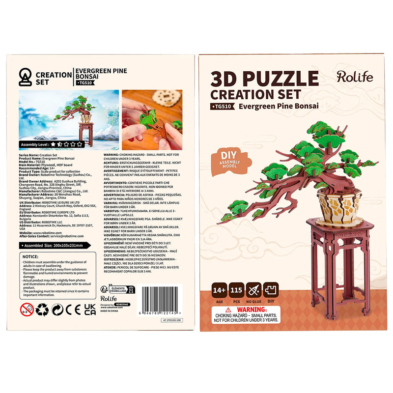 Rolife TG510 3D Wooden DYI Puzzle - Evergreen Pine Bonsai