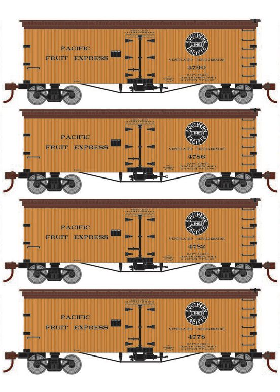Roundhouse 1002 HO Scale 36' Wood Reefer Pacific Fruit Express PFE 4-Pack #2